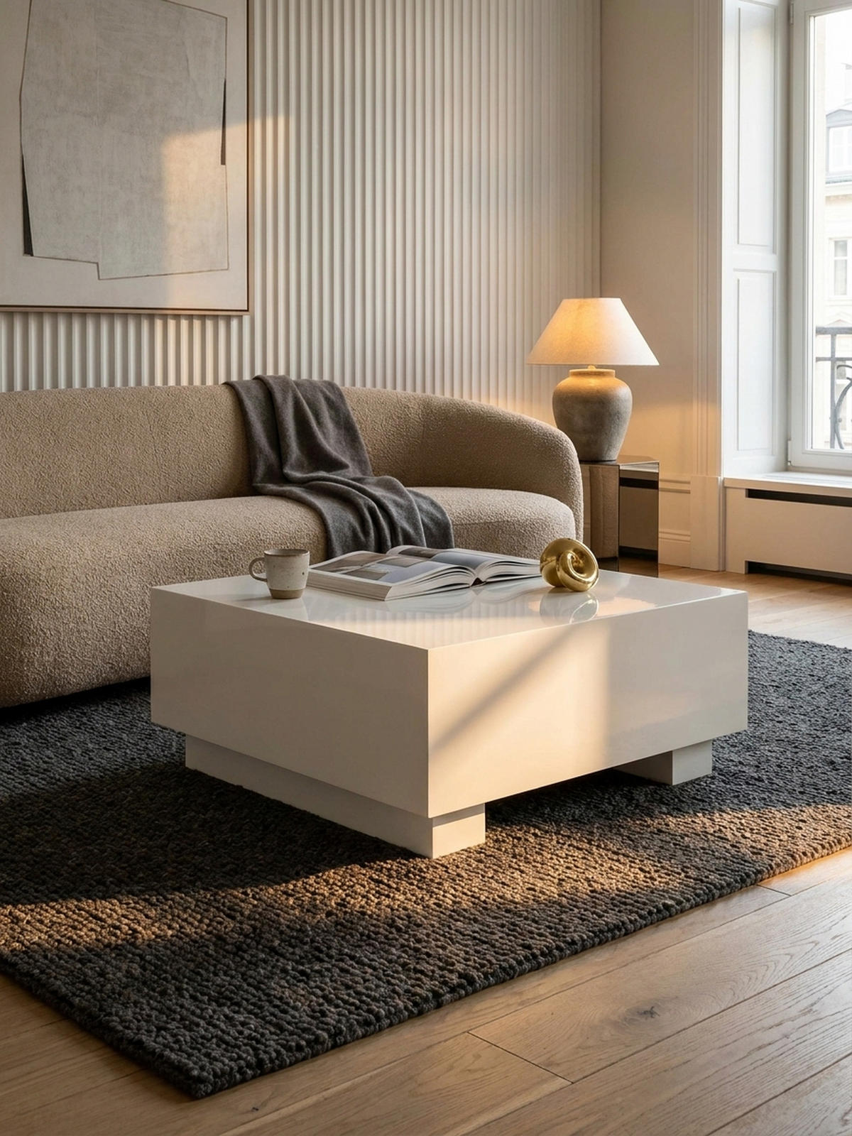 COUCHTISCH in Würfelform, Weiß Hochglanz, 60x60x35 cm, modernes Design - Weiß, Holzwerkstoff (60/60/35cm) - KADIMA DESIGN
