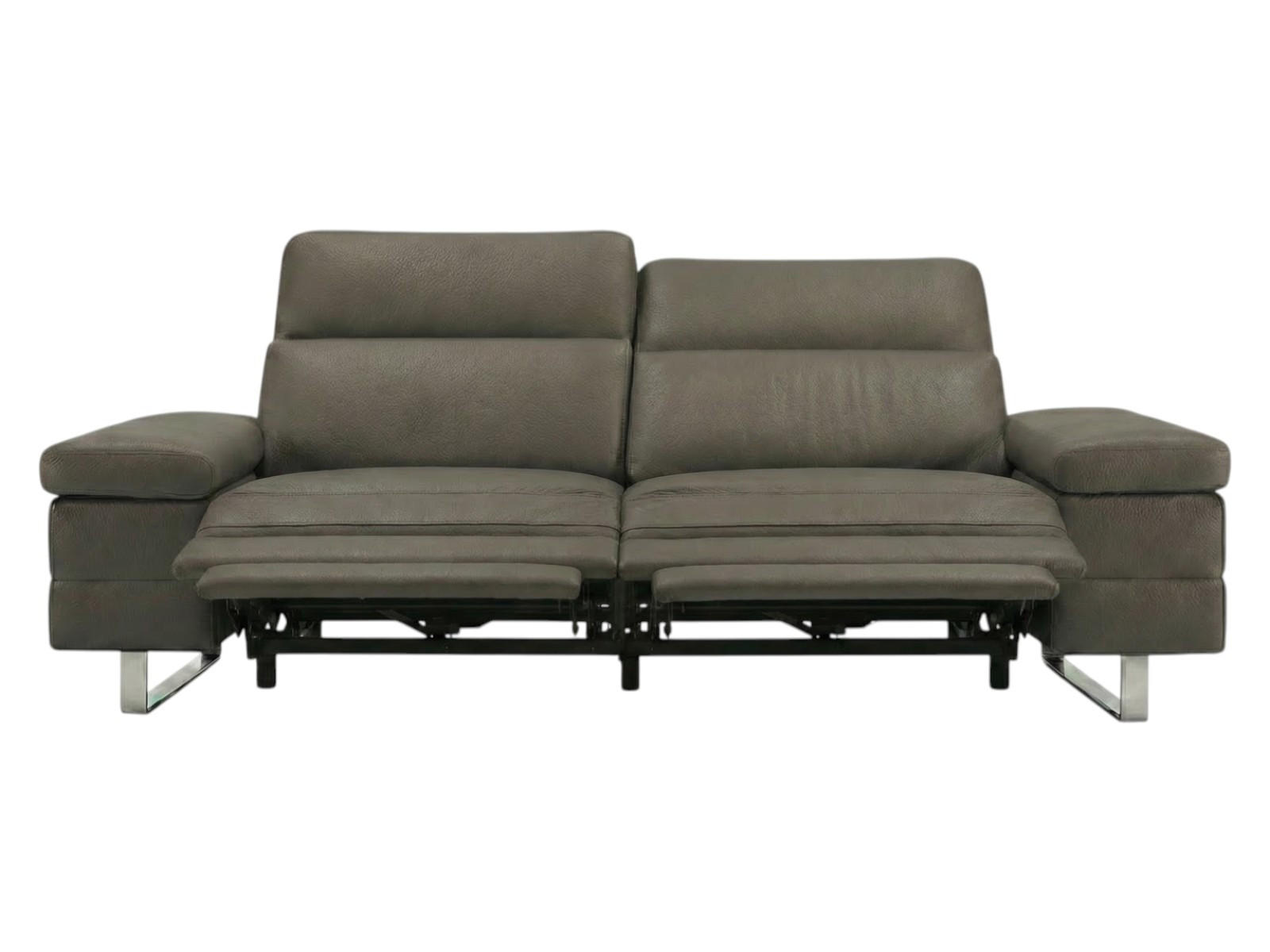3-SITZER Sofa Virage Echtleder mit 2 x Relaxfunktion Greige - Greige, Leder/Metall (212/75/109cm)