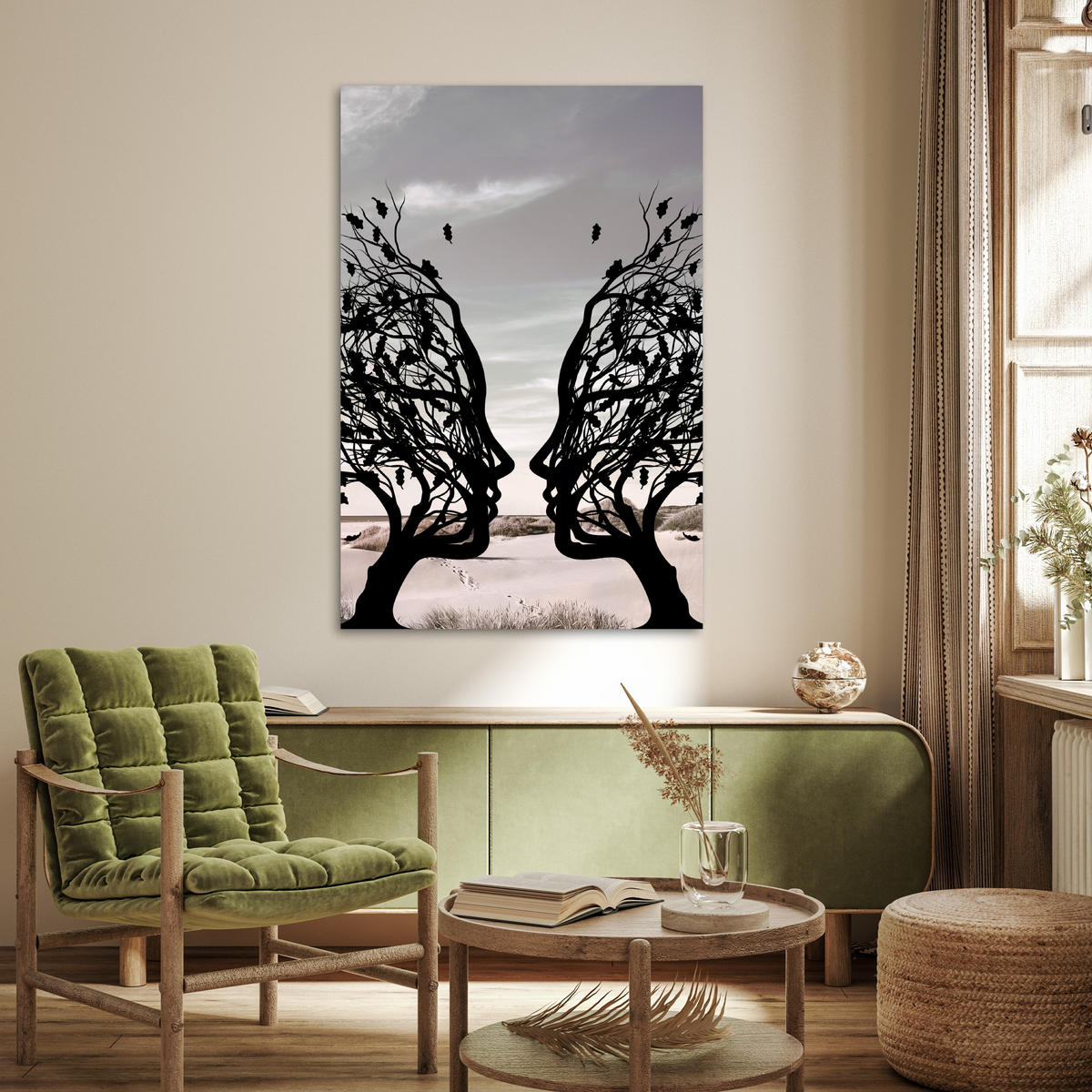 POSTER Strand - Meer - Menschen - Baum - Moderne Kunst 80x120 cm - Hellgrau, Papier (80/120/0.1cm) - MuchoWow