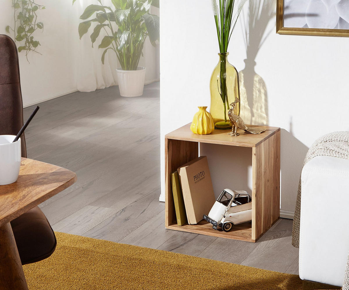 BEISTELLTISCH Massivholz Regalform Cube NAKO, Beige 43x33x43 cm - Beige, Holz (33/43/43cm) - KADIMA DESIGN