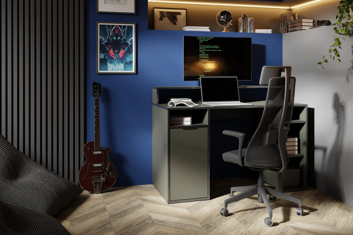 GAMINGTISCH KARO 125 cm breit in Graphit - Graphitfarben, Holzwerkstoff (55/125/89cm) - Deine Möbel 24