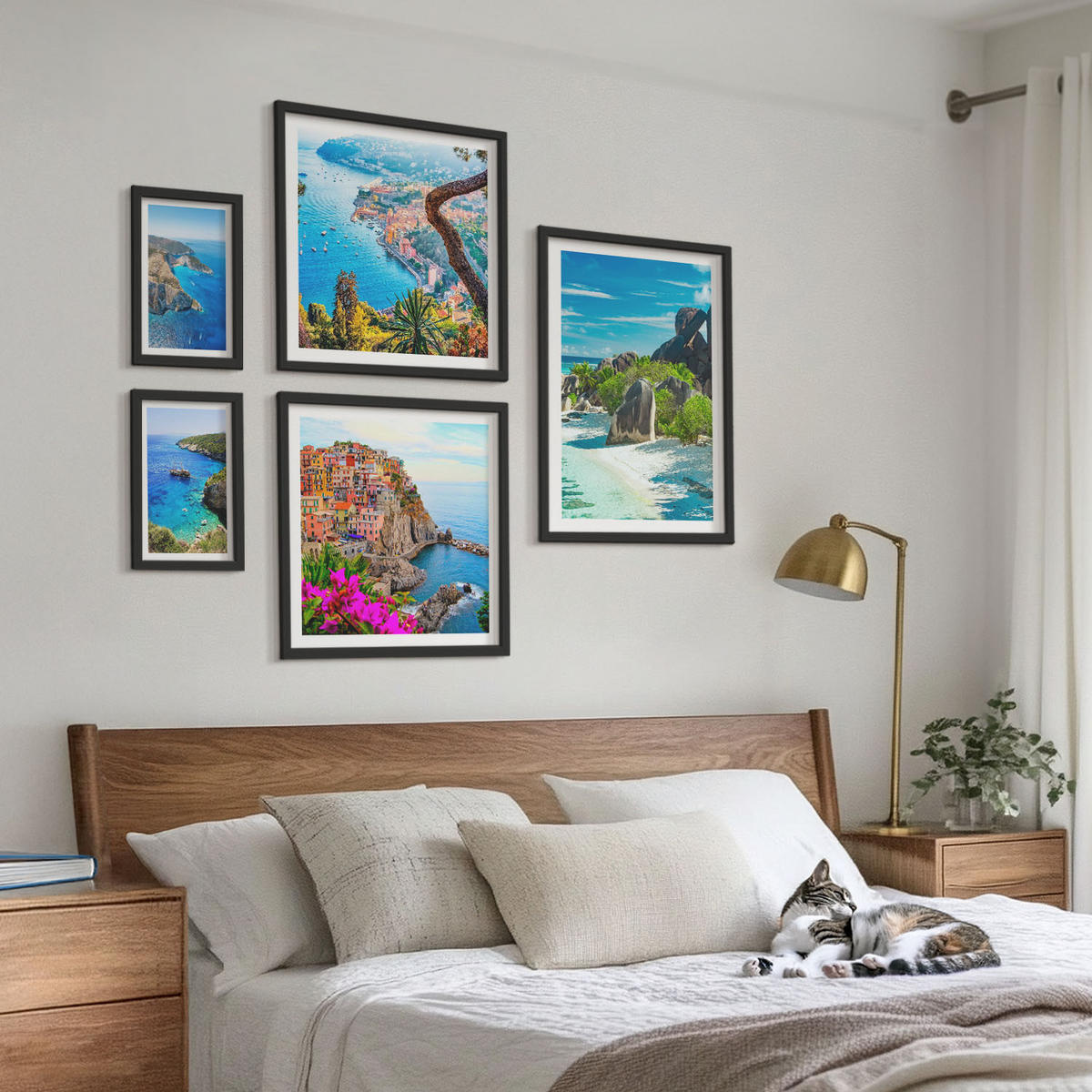 BILDER SET 5er Set - 50x50 cm & 20x30 cm & 40x60 cm Schwarzer Rahmen - Winterwald-Blaublume - Schwarz, Kunststoff (40/60cm) - TULUP