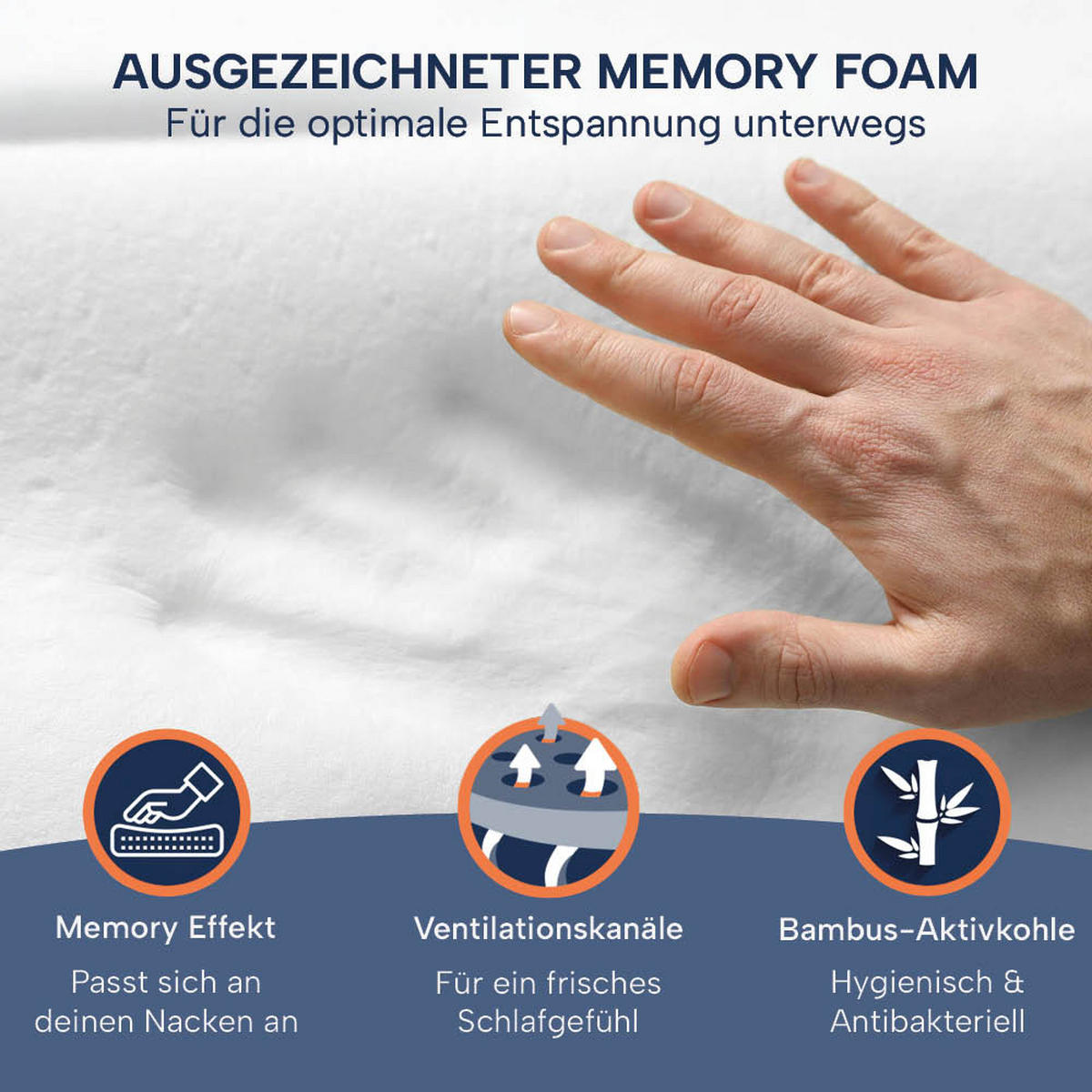 REISEKISSEN SUPER TRAVEL, 40x25x10, Rücken- & Seitenschläfer, cosyPUR® Memory Foam - Weiß, Textil (25/40cm) - casimum