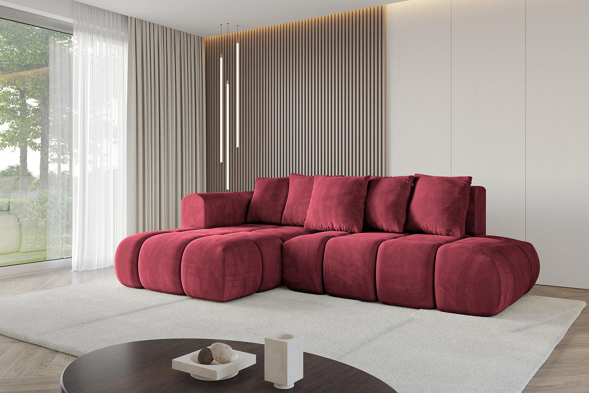 ECKSOFA Ottomane Links CLOUD-L-v1 289x180x40 Bordeaux Velours - Bordeaux, Holzwerkstoff/Kunststoff (180/289cm) - ALTDECOR
