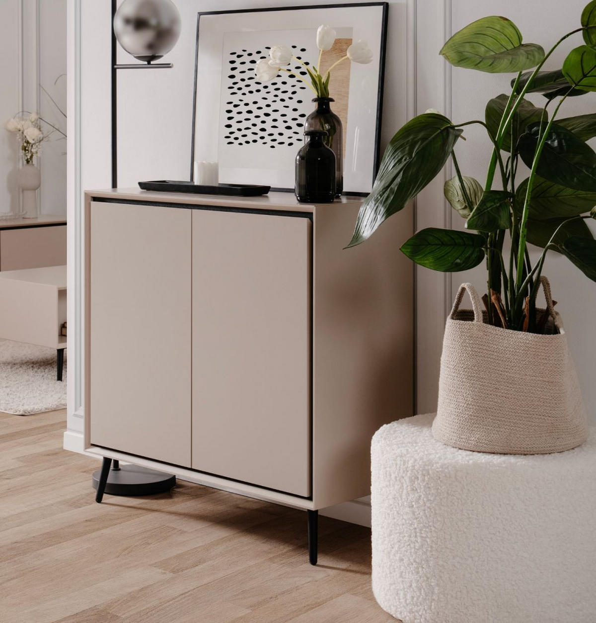 KOMMODE sand, schwarz 90 cm, Sideboard mit Soft-Close - Sandfarben/Schwarz, Holzwerkstoff/Kunststoff (90/90/38cm) - Furn.Design