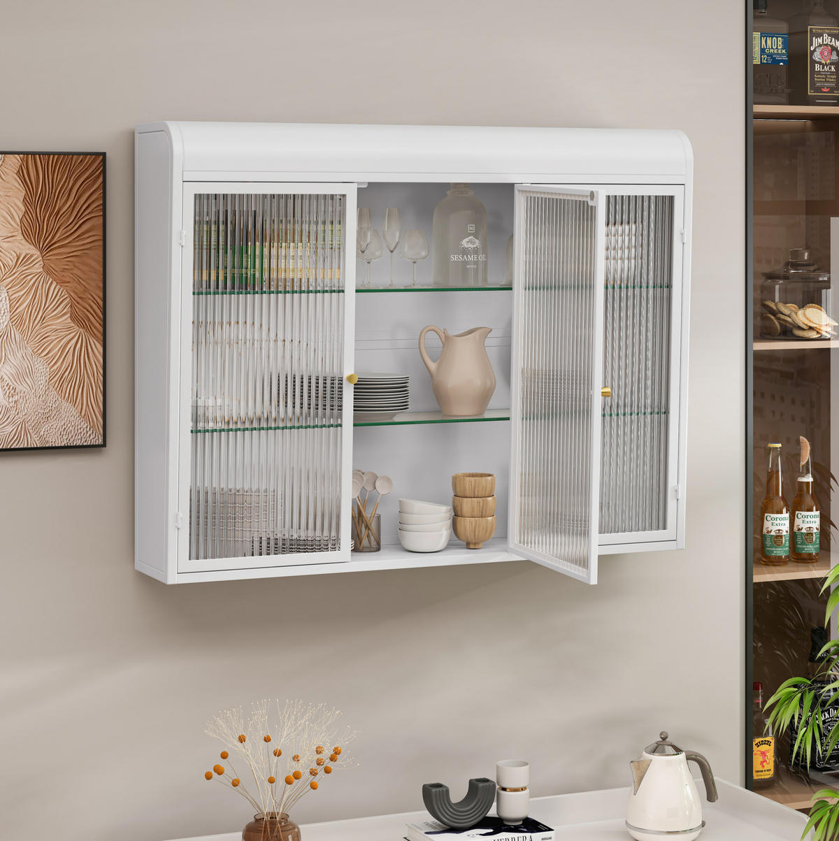 KÜCHENOBERSCHRANK 90/19.5/70 cm aus Glas Metall mit Glastüren, Weiß - Weiß, Glas (90/70/19.5cm) - Redom