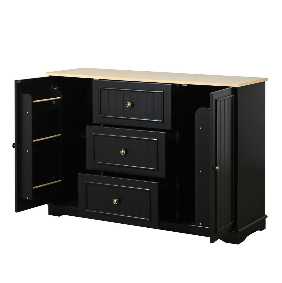 SIDEBOARD mit 3 Schubladen 126 x 40 x 86 cm MDF Black 2-türig - Schwarz, Holzwerkstoff (126/86/40cm) - Meubliv