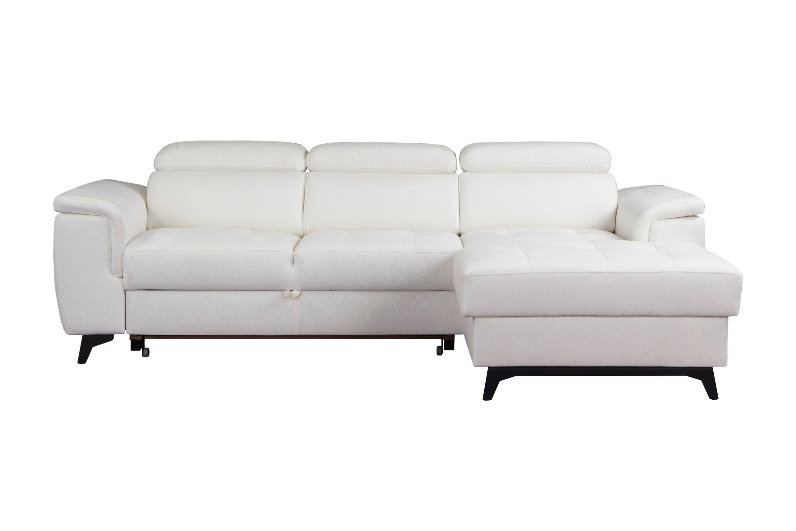 ECKSOFA VOLA Weiß Velours-Stoff mit Schlaffunktion - Weiß, Holz (270/175cm) - MASSENO