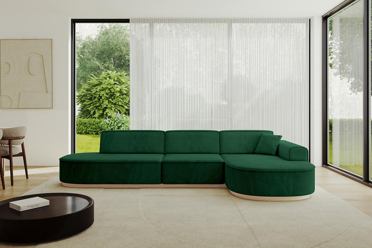 ECKSOFA Ottomane Rechts MARI-L2-v1 - 328x171x83 cm Dunkelgrün Velours - Dunkelgrün, Holzwerkstoff/Textil (171/328cm) - ALTDECOR