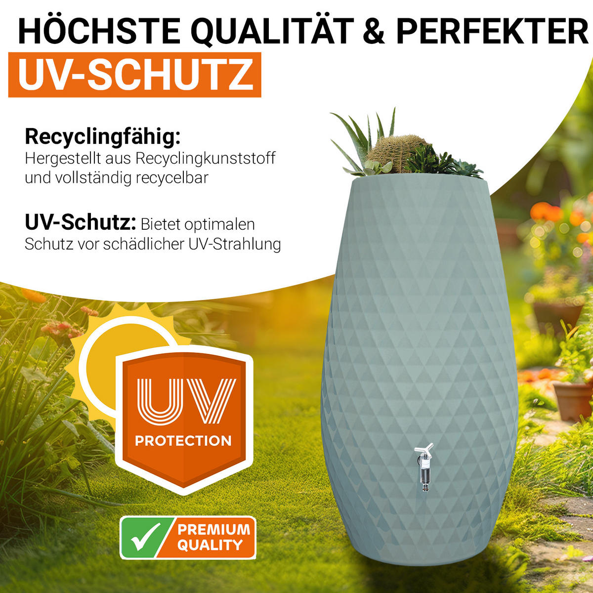 2IN1 Regentonne 230 L, agave - Grün, Kunststoff (53/118/65cm) - GARANTIA