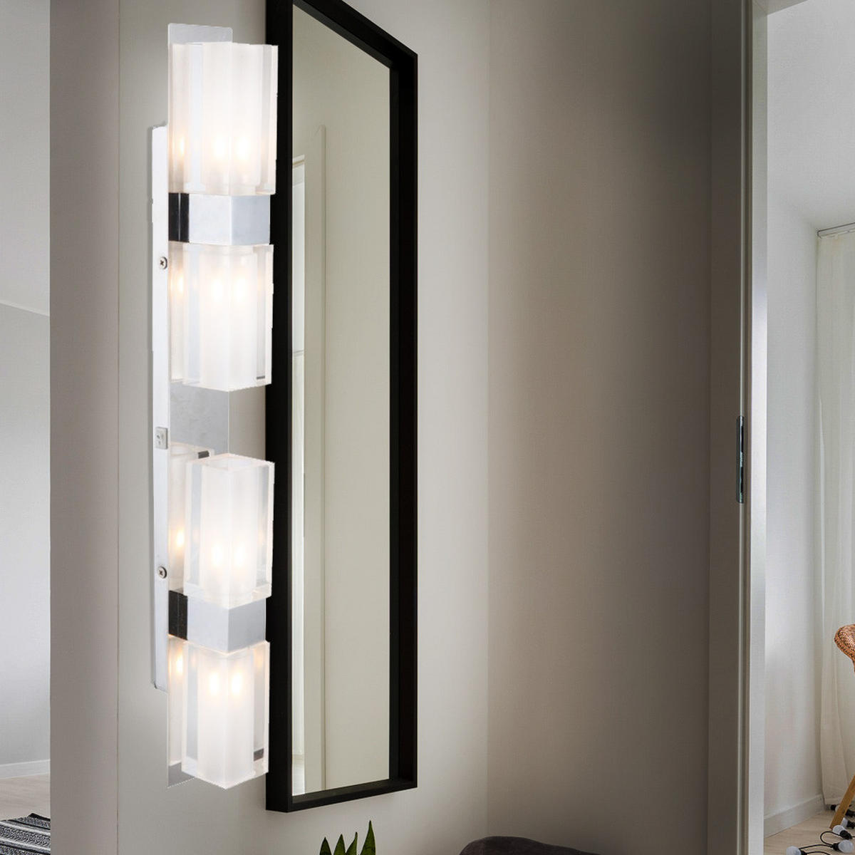 LED WANDLEUCHTE Edelstahl Silber - Silberfarben, Glas (6/7.3/53cm) - Globo Lighting