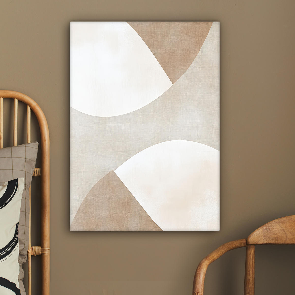 LEINWANDBILD Braun - Japandi - Abstrakt 60x80 cm - Sandfarben, Textil (60/80cm) - MuchoWow