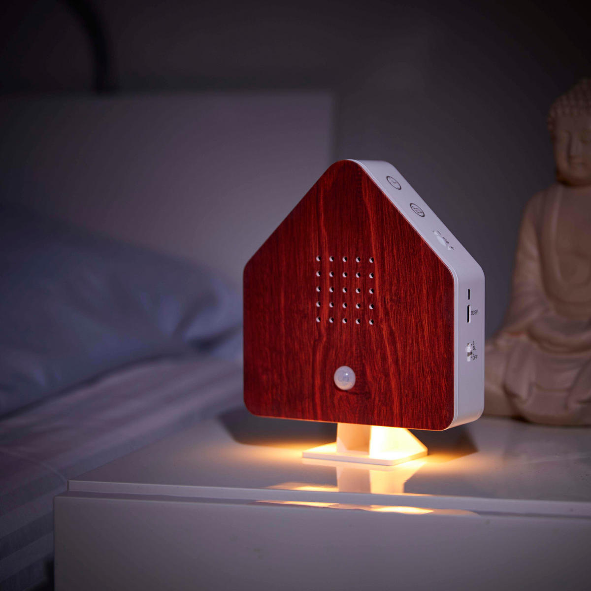 NATURGERÄUSCHEBOX Vogelzwitscher Bewegungsmelder Licht Aufladbar mit Wandhalterung - Kirschbaumfarben, Kunststoff (5/13/16cm) - Northpoint