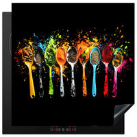 HERDABDECKPLATTE Löffel - Gewürze - Modern - Graffiti - Farbe - Farbenfroh 78x78 cm - Multicolor, Kunststoff (78/0.2/78cm) - MuchoWow