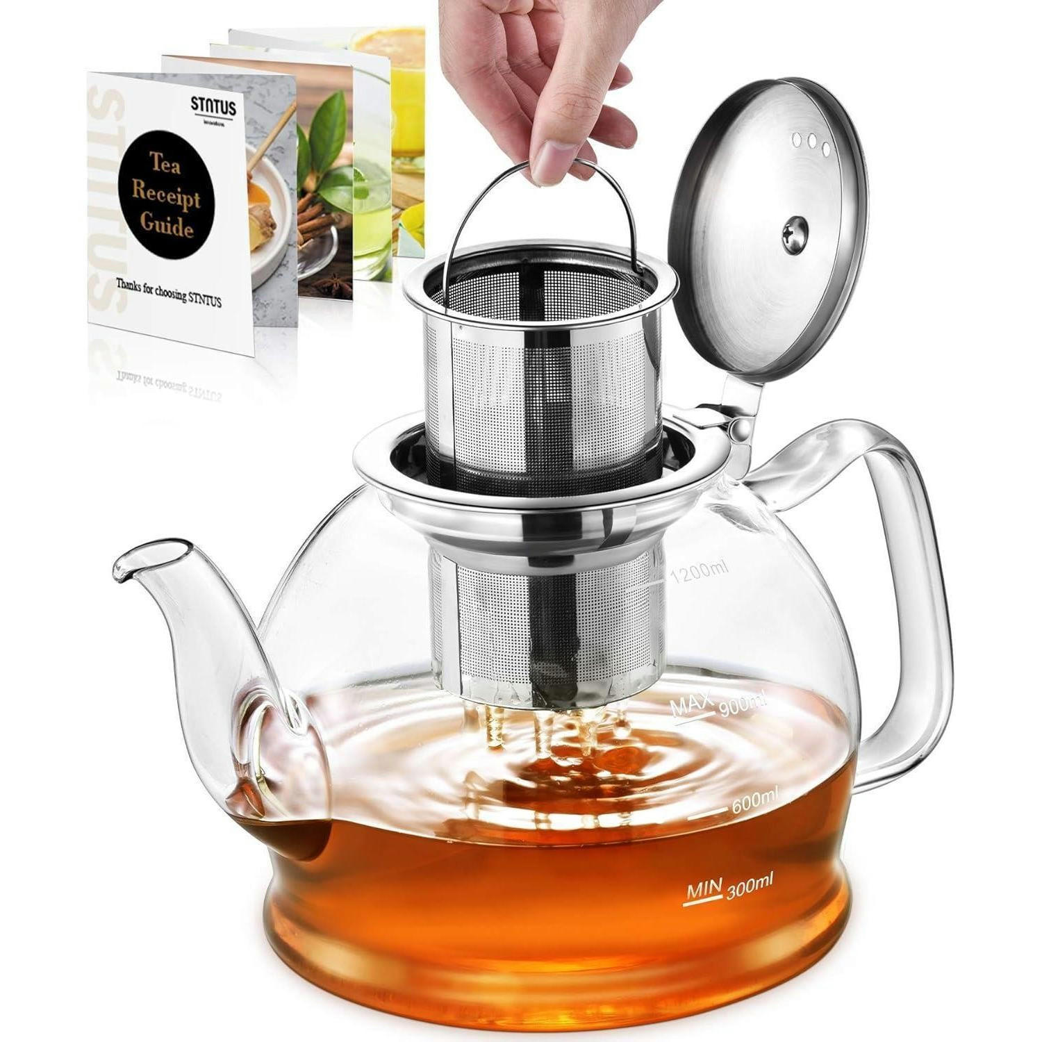 TEEKANNE mit Siebeinsatz 1200 ml Borosilikatglas Hitzebeständig - Transparent, Glas (13.5/13.5cm)