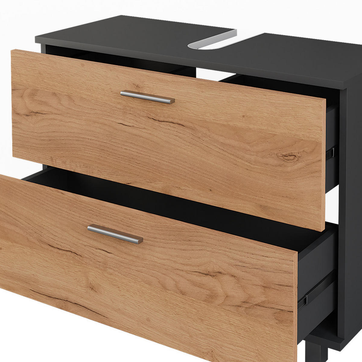 WASCHBECKENUNTERSCHRANK Ilias Anthrazit/Goldkraft Eiche 80.2 x 60.8 cm mit 2 Schubladen - Honigeiche/Anthrazit, Holzwerkstoff (80.2/60.8/33cm) - Vicco
