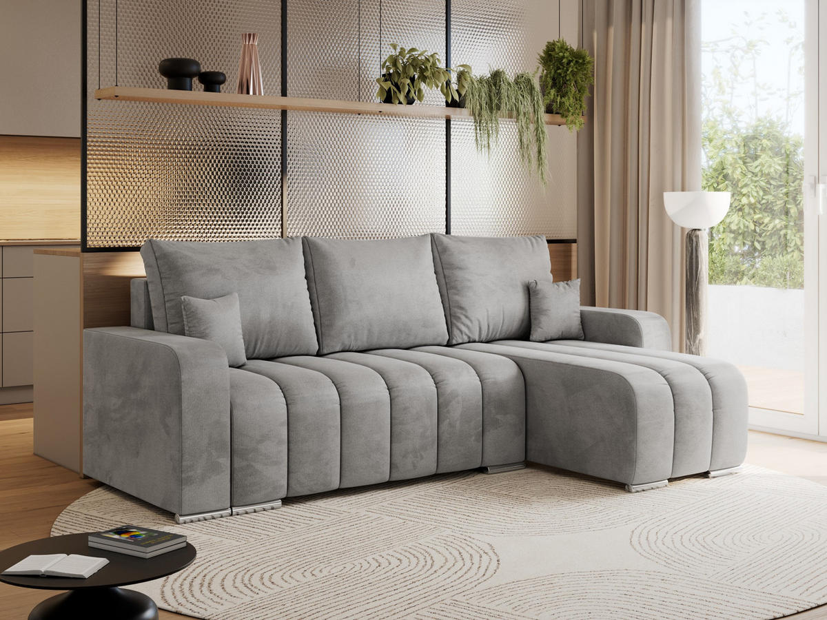 ECKSOFA KIRASSO L Hellgrau Velvet - Hellgrau/Grau, Textil (245/147cm) - MKS
