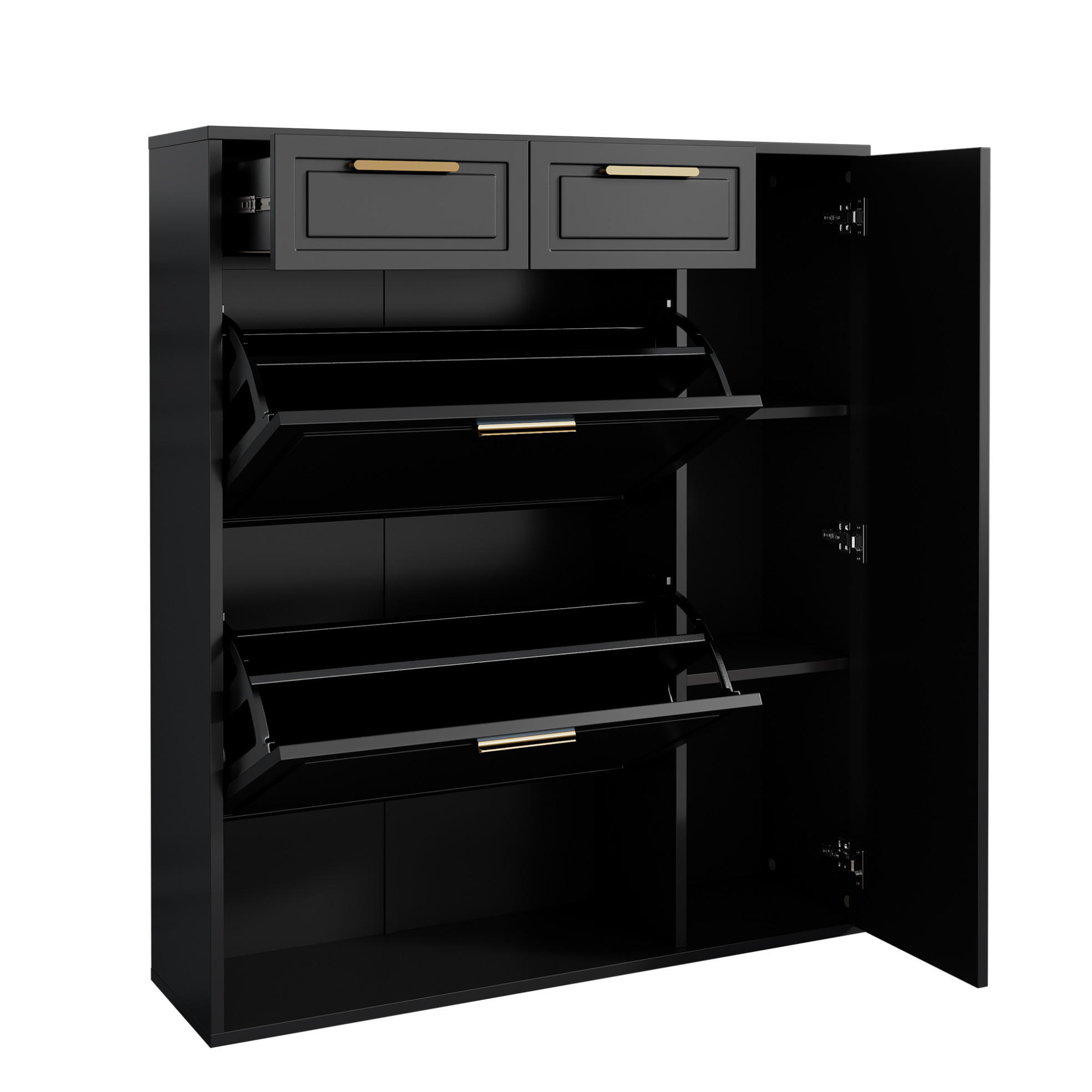 SCHUHSCHRANK 95/24/107 cm in Schwarz mit Schubladen und verstellbaren Regalen - Schwarz, Holzwerkstoff (95/107/24cm) - Flora Grace