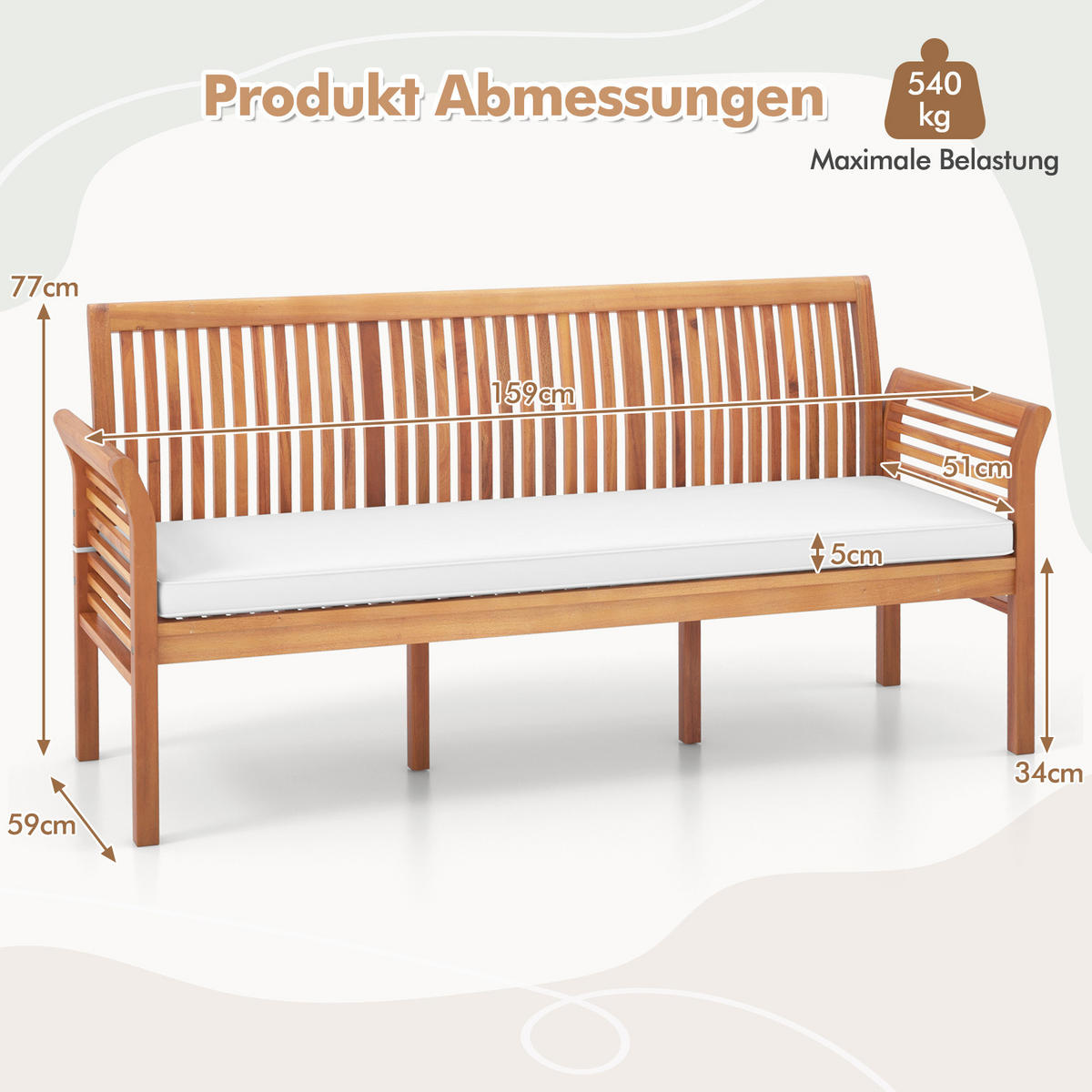 TERRASSENBANK Weiß - Weiß, Holz (59/77/159cm) - COSTWAY