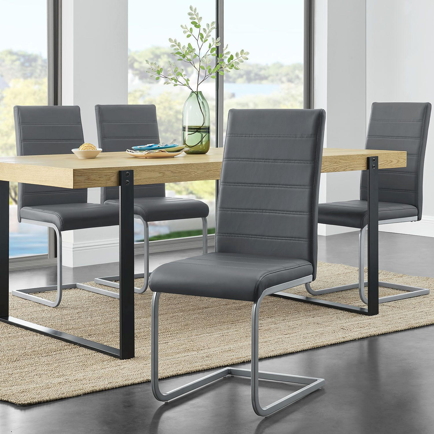 SCHWINGSTUHL Vegas grau Kunstleder (2er Set) - Grau, Textil (41/101/52cm) - Juskys
