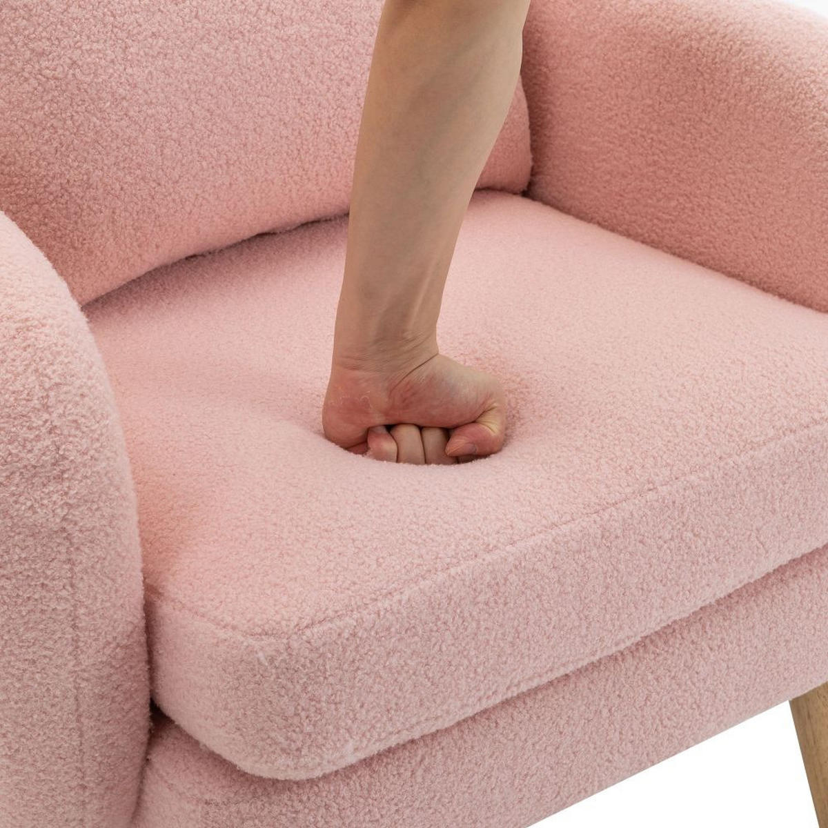 POLSTERSESSEL in Rosa Teddy-Samt with Massivholz-Beinstuhl - Pink, Textil (72/79/71cm) - KOMHTOM