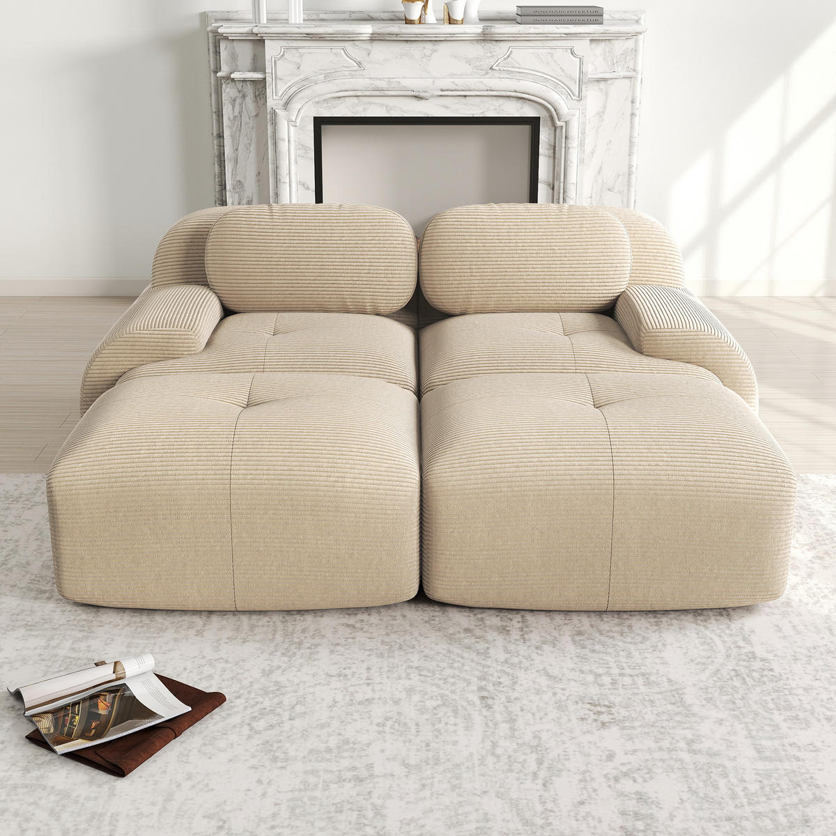 2-SITZER SOFA Cord Beige mit rutschfester Unterseite - Beige, Textil (208/75/178cm) - WISHDOR