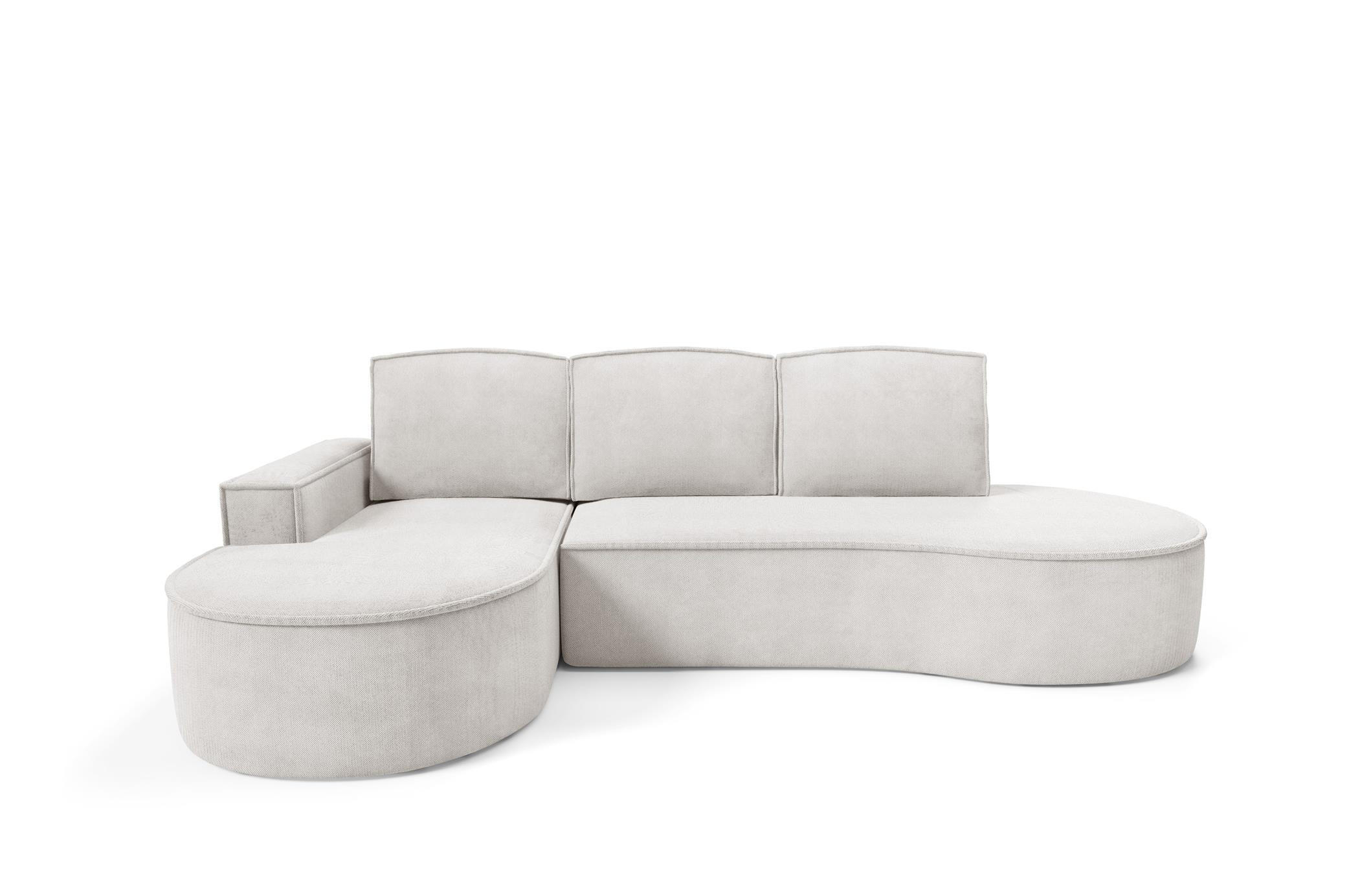 ECKSOFA Flow Weiß, mit Schlaffunktion und Kissen in Curio Stoff, linke seite - Weiß, Holzwerkstoff/Textil (277/157cm) - Bettso