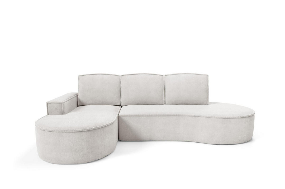 ECKSOFA Flow Weiß, mit Schlaffunktion und Kissen in Curio Stoff, linke seite - Weiß, Holzwerkstoff/Textil (277/157cm) - Bettso