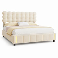 POLSTERBETT 140/190 cm Beige Samt mit LED & Gestepptem Kopfteil - Beige, Holz/Metall (140/190cm) - Joyfair