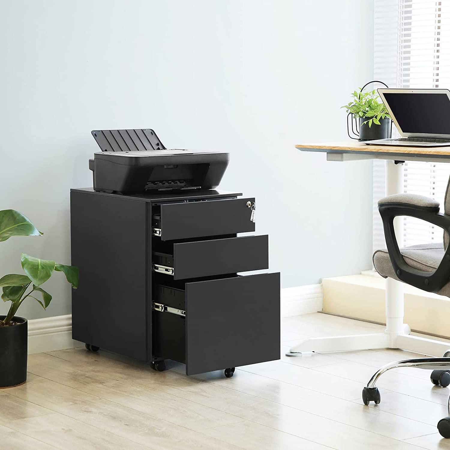 Thumbnail - Hansiro Rollcontainer, Schwarz, Metall, 39x52x52 cm, Arbeitszimmer, Container