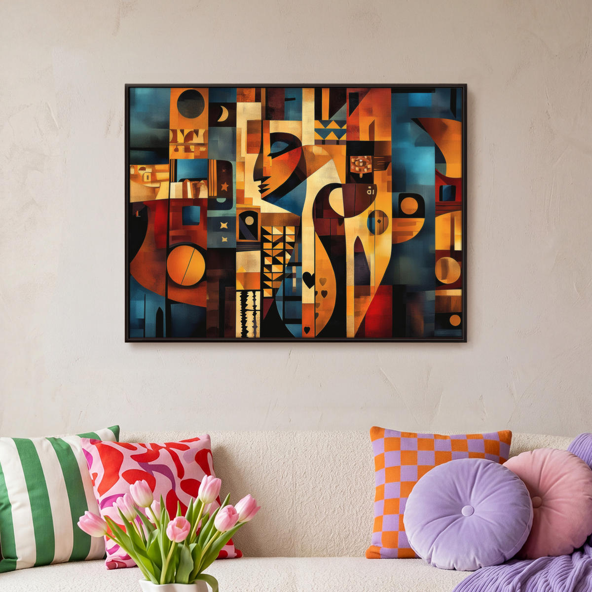 LEINWAND Bilder mit Rahmen - Figuren - Abstrakt - Symbole - 70x50 - Terracotta, Textil (70/50cm) - MuchoWow