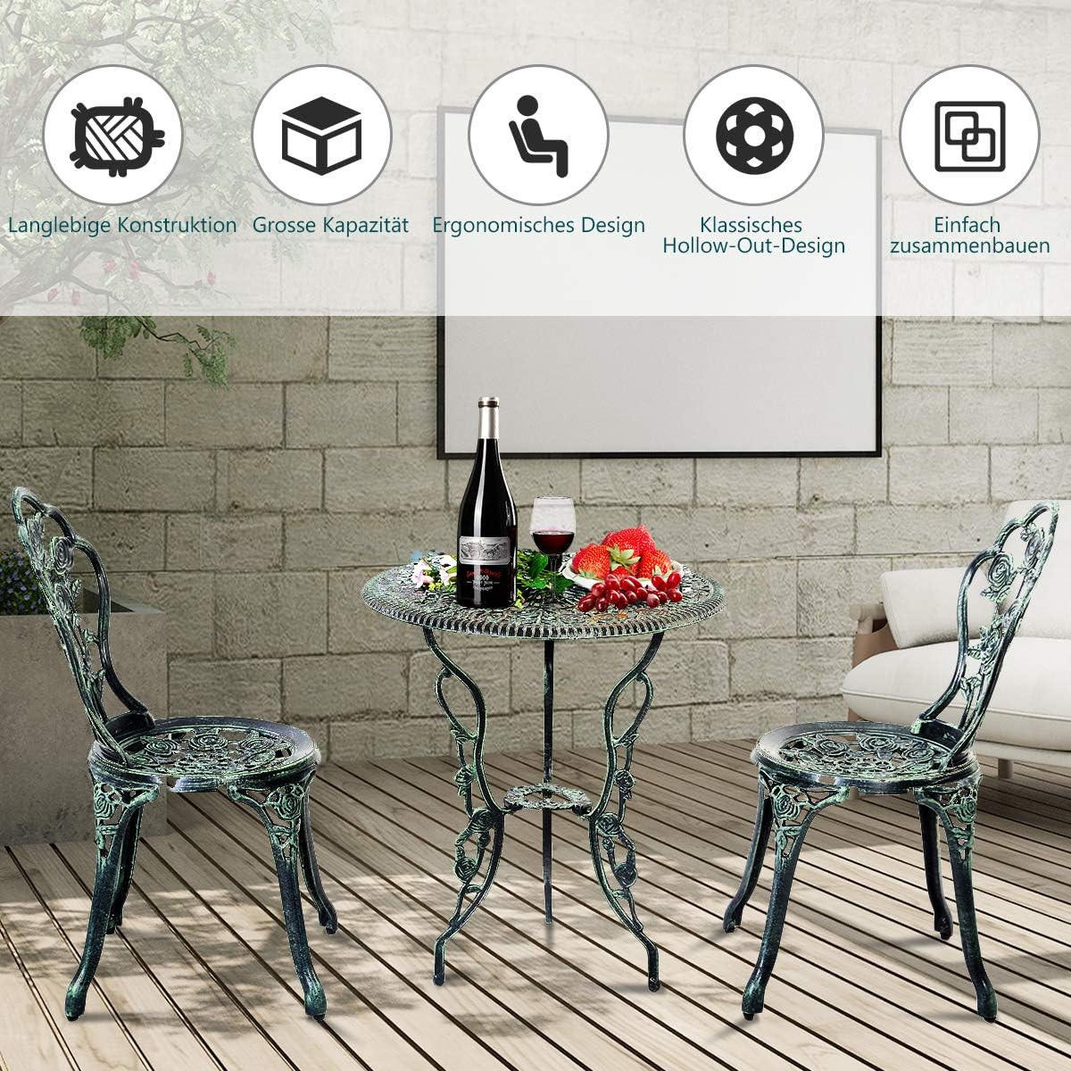 ESSTISCH-SET 3-teilig Grün - Grün, Metall - COSTWAY