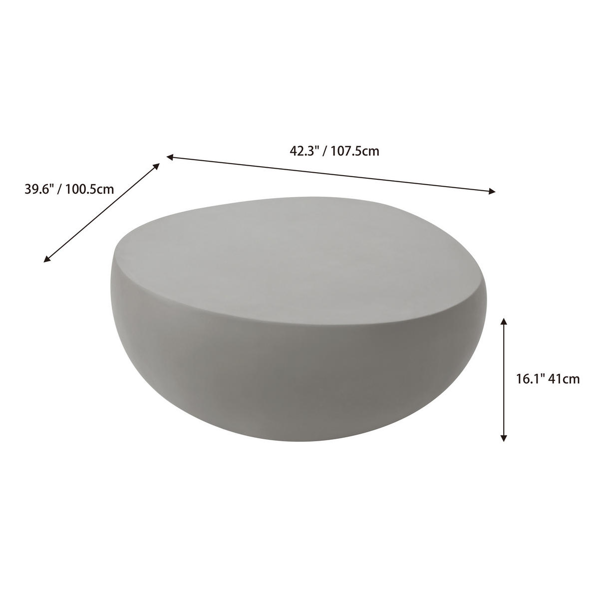 COUCHTISCH IKARIA aus Zement 107 x 100 x 41 cm - Grau, Naturmaterialien (107/100/41cm) - Elementi