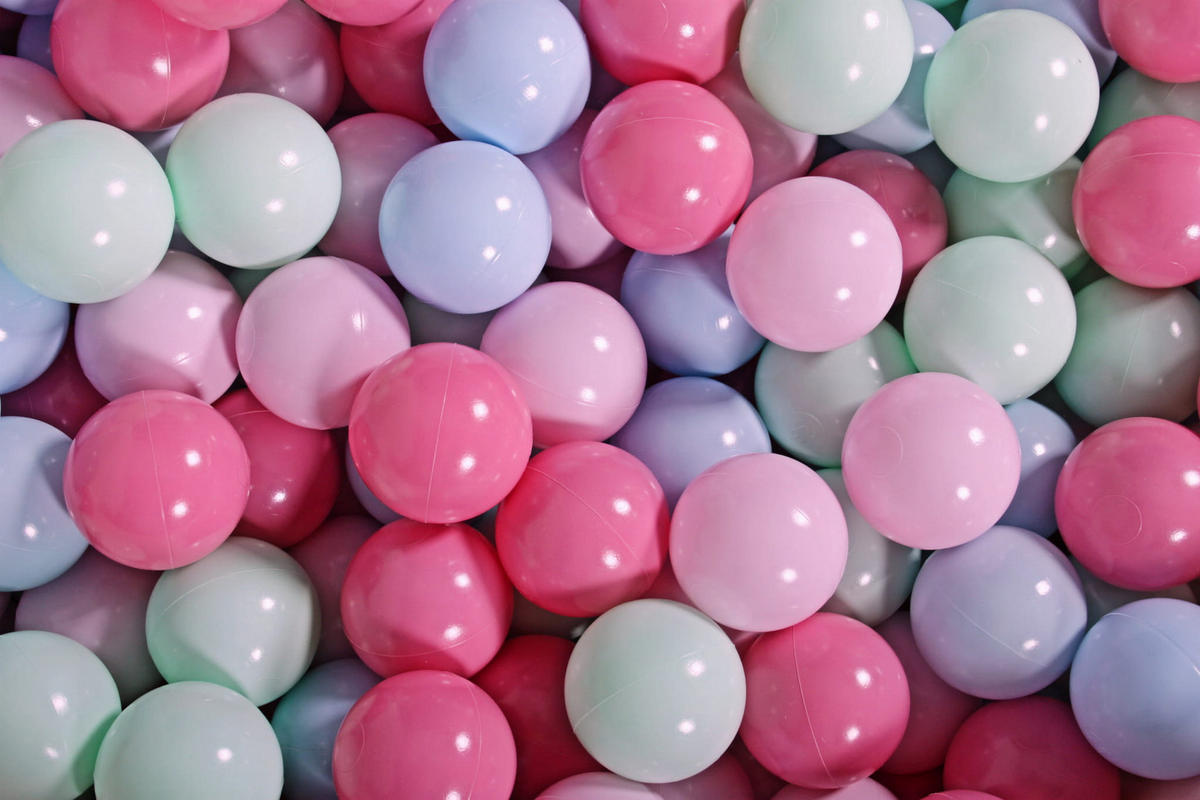 BÄLLE für Bällebad, Spielbälle, Plastikbälle für Kinder Set 50 pcs.: Pastellrosa/Hellrosa/Mint/Blau - Blau, Textil (7/7/7cm) - MeowBaby