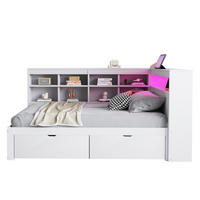 POLSTERBETT 90x200 Weiß Massivholz LED USB Stauraum - Weiß, Holz (90/200cm) - FLIEKS