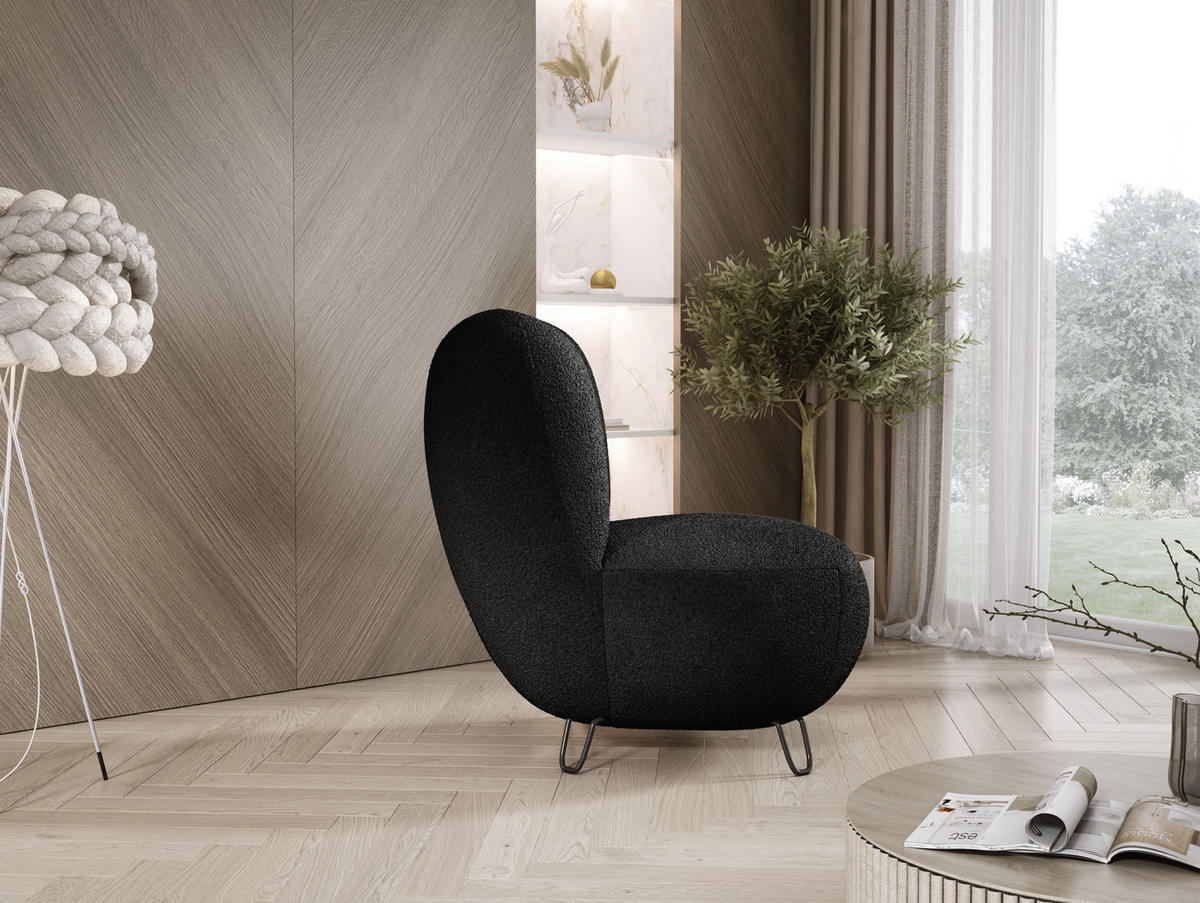 SESSEL LUIS, Skandinavischer Stil – Freistehend, 82×56×82 cm, HELLGRAU - Hellgrau/Schwarz, Holz/Textil (82/82/66cm) - DomoHome