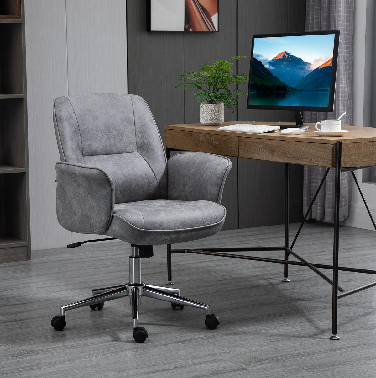 DREHSTUHL 67/92-102/69 cm Hellgrau aus Polyester höhenverstellbar mit Wippfunktion - Hellgrau, Kunststoff (69/102/67cm) - OKMYHOME