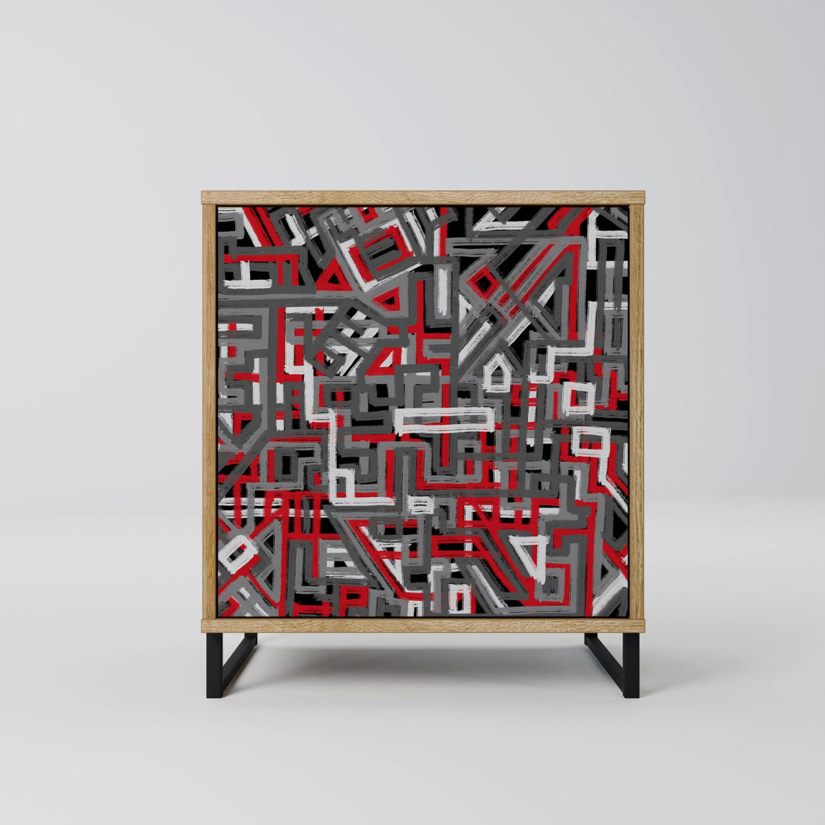 SIDEBOARD BROKEN LINES, Eichefarben, 57,5x42x77,5 cm, Schräge Buchenholzfüße - Eichefarben/Buchefarben, Holzwerkstoff/Buchenholz (57.5/77.5/42cm) - SpaceRebels