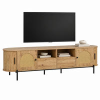 TV-SCHRANK oval 200 x 40 cm MDF in Holzoptik mit Rattan und Schiebetüren - Hellbraun, Holzwerkstoff (40/49.5/200cm) - Beauniv