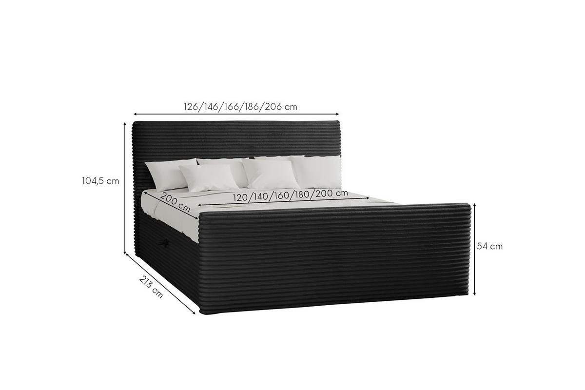 BOXBETT Mit Bettkasten Und Topper TRENTO Stoff Plüsch Cord 120x200 cm Schwarz H2-Pocket - Schwarz, Holz/Textil (120/200cm) - Kaiser Möbel