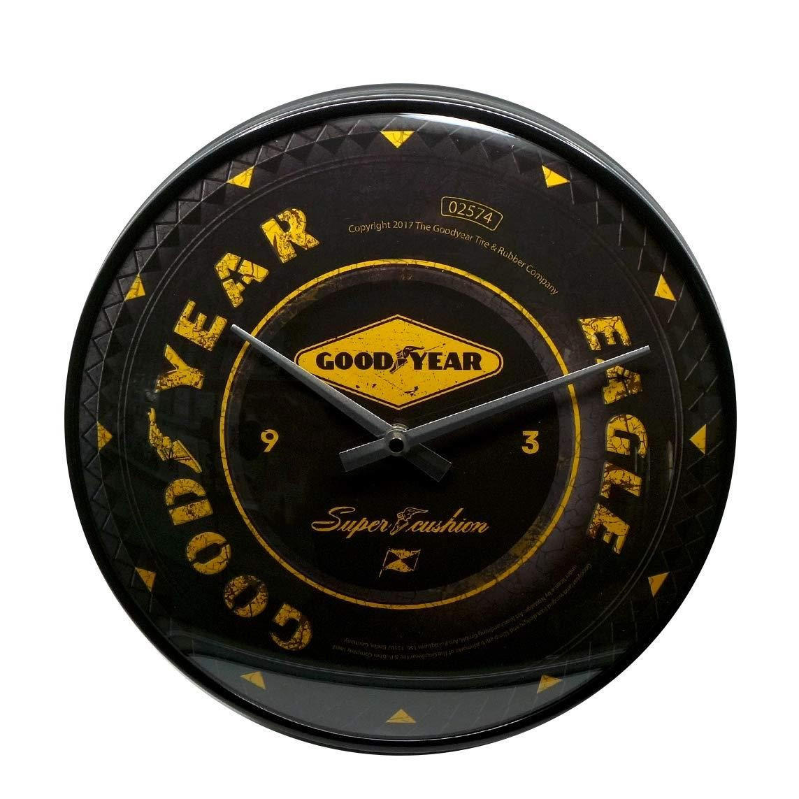WANDUHR 31 cm Goodyear Goodyear Wheel - Gelb/Schwarz, Metall (31/31/5cm) - Nostalgic-Art