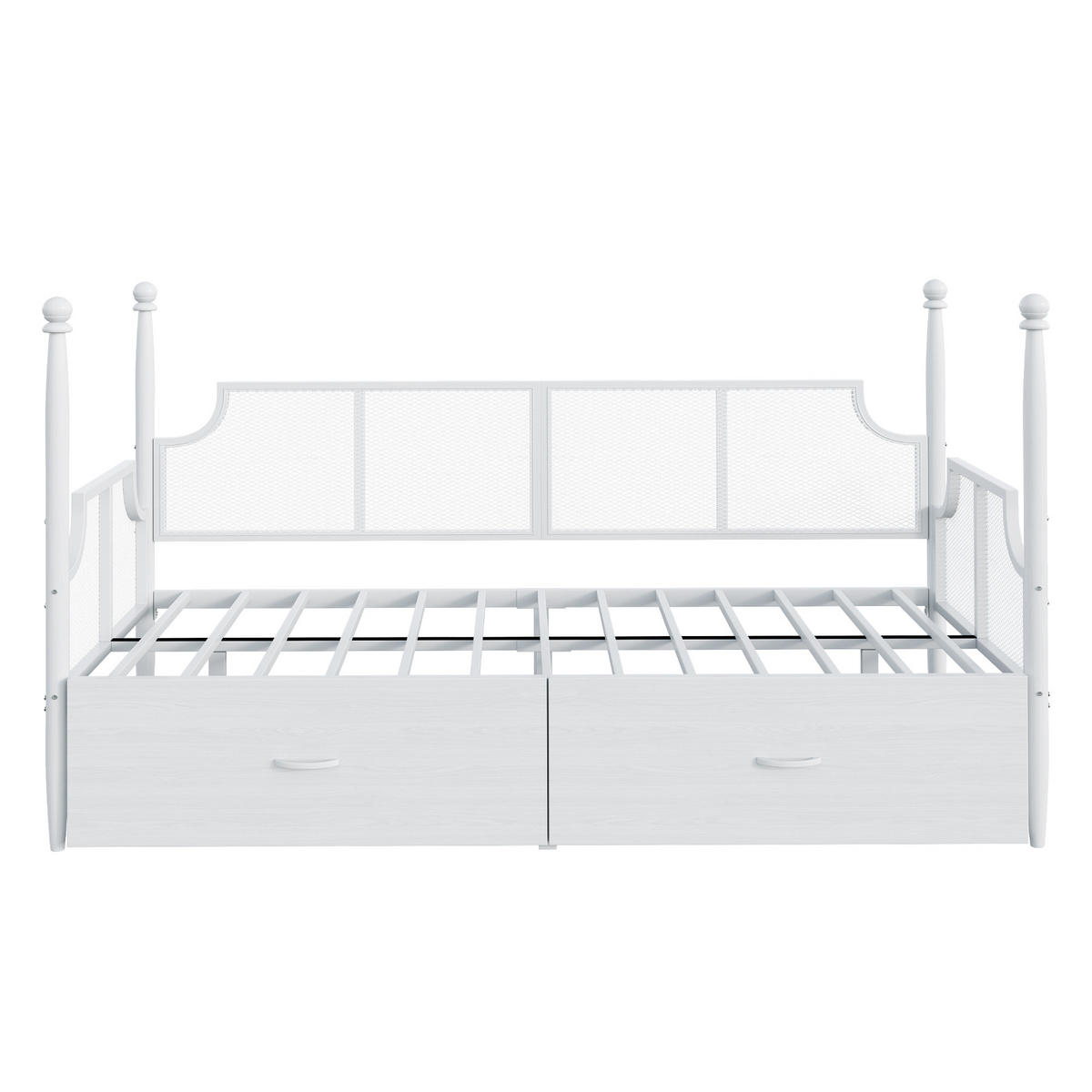 METALLBETT 90/200 cm weiß mit Vintage-Rückenlehne und Ablagefächern - Weiß, Metall (90/200cm) - OKWISH
