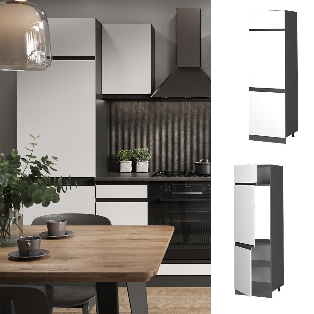 KÜHLUMBAUSCHRANK R-Line Weiß 60 cm J-Shape - Anthrazit/Weiß, Holzwerkstoff (60/206.8/57.2cm) - Vicco