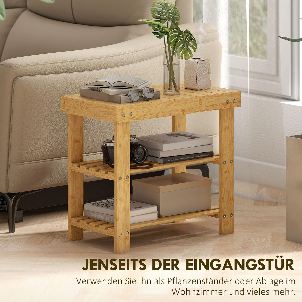 SCHUHBANK Natur 50/28/45 cm - Naturfarben, Holz (50/45/28cm) - PANGIVO