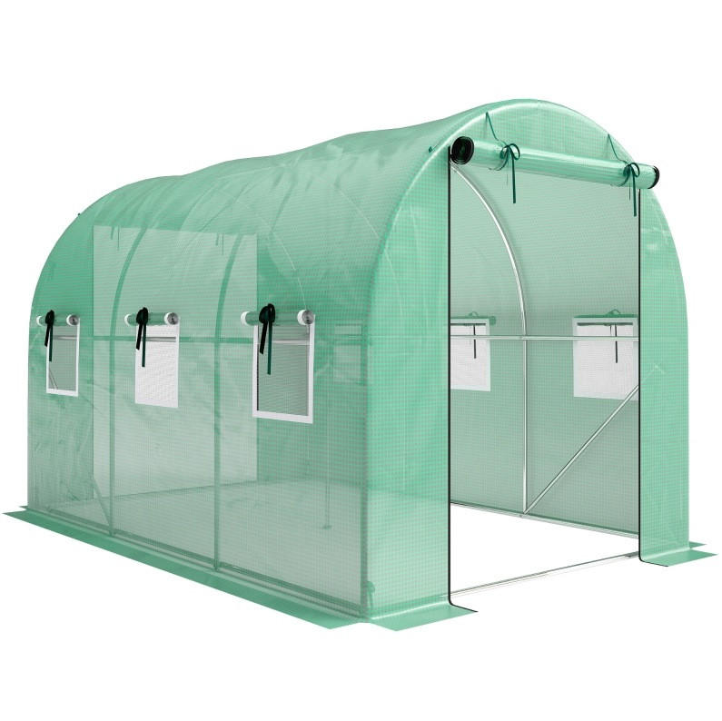 GEWÄCHSHAUS aus Polyethylen 200x300x200 cm in Grün mit 2 Türen & 6 Netzfenstern - Grün, Kunststoff (200/200/300cm) - Modfu