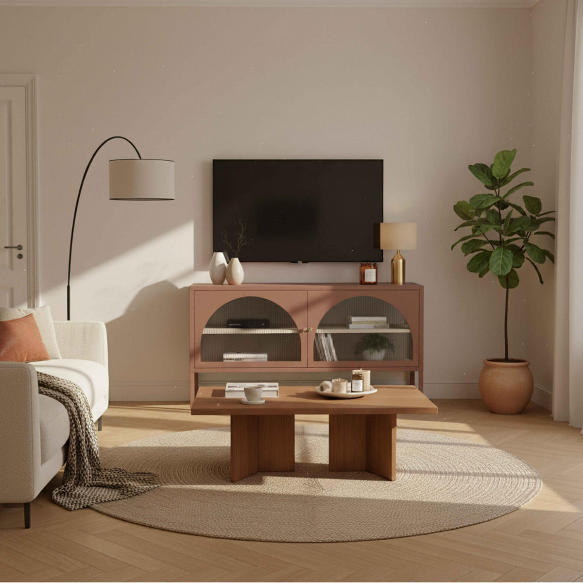 TV-SCHRANK, Braun - Braun, Stein (35/60/115cm) - Oviala