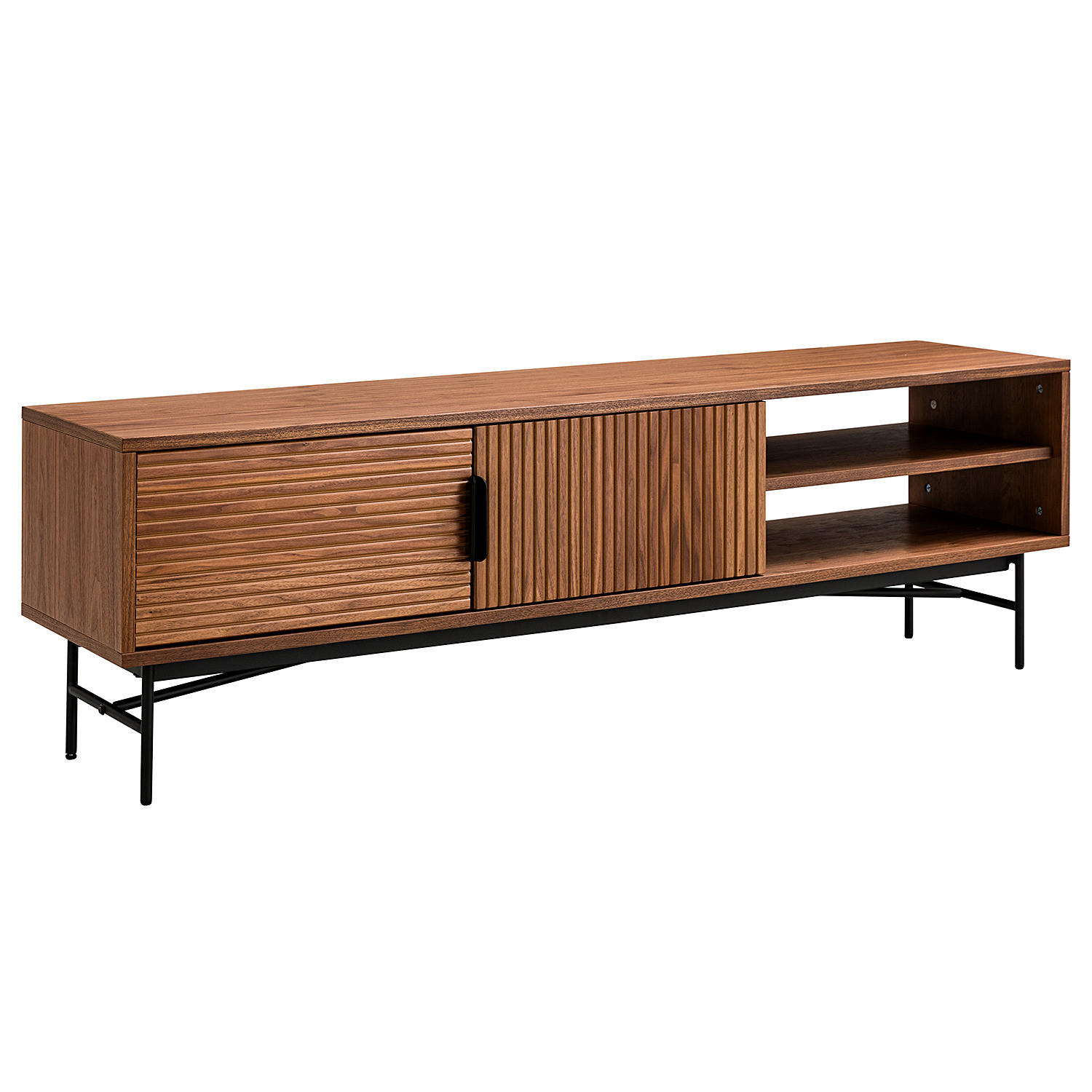 TV-LOWBOARD KNIVS - 160 CM - Walnussfarben/Schwarz, Holzwerkstoff (160/50/40cm) - home24