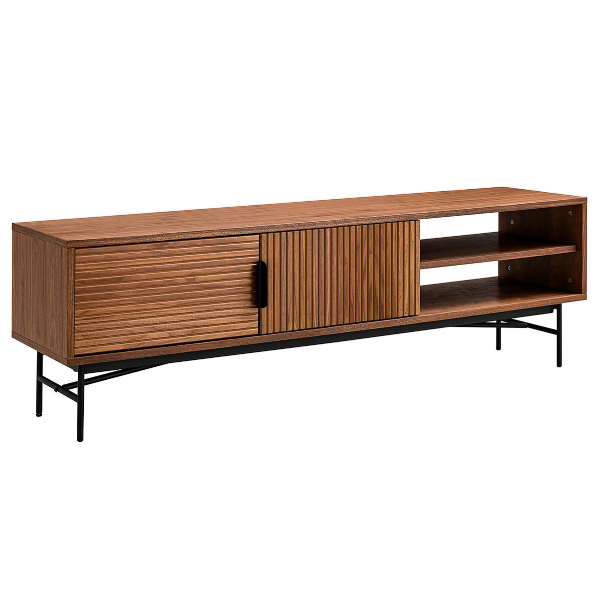 TV-LOWBOARD KNIVS - 160 CM - Walnussfarben/Schwarz, Holzwerkstoff (160/50/40cm) - home24