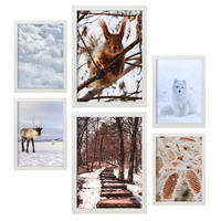 POSTER Set Mit 6 Tiere Im Schnee A3 & A4 Weißer Rahmen - Weiß, Papier (29/3cm) - Nacnic