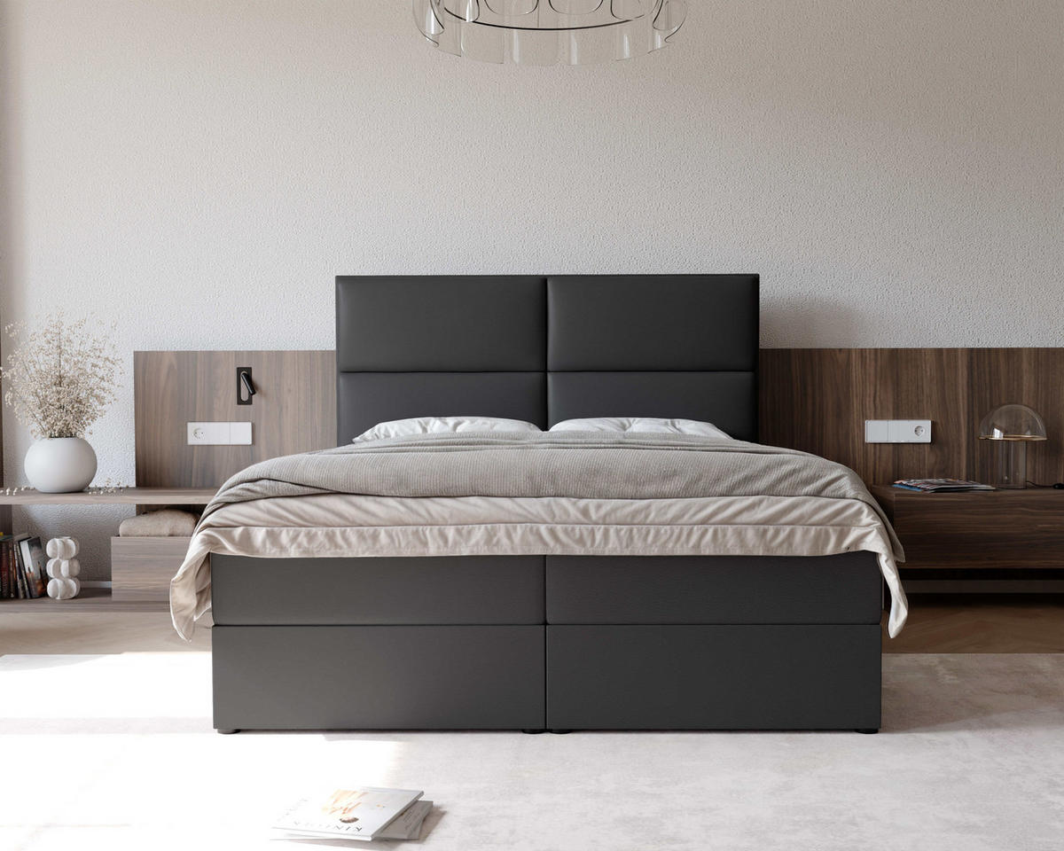 BOXBETT 120x200 cm mit Topper - Schwarz, Holzwerkstoff/Textil (180/200cm) - Idohome